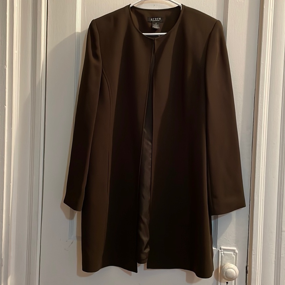 Grace Essentials Long Brown Blazer - image 1